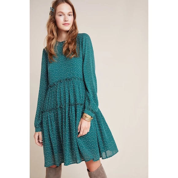 Anthropologie Dresses & Skirts - Anthropologie Maeve Esther Spotty Tiered Tunic Dress Green/Blue Boho Size Small